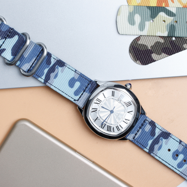 Factory Wholesales 2 Piece of Printed Nylon Watch Bands Custom High Quality Camo Fabric Watch Straps Printing Military Nylon Watch Straps
