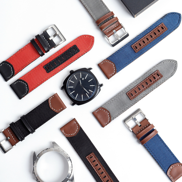 Watch Straps Manufacturer Nylon+Leather Hybrid Watch Bands Bulk Custom 18mm 20mm 22mm 24mm Nylon Watch Straps with Leather Holes