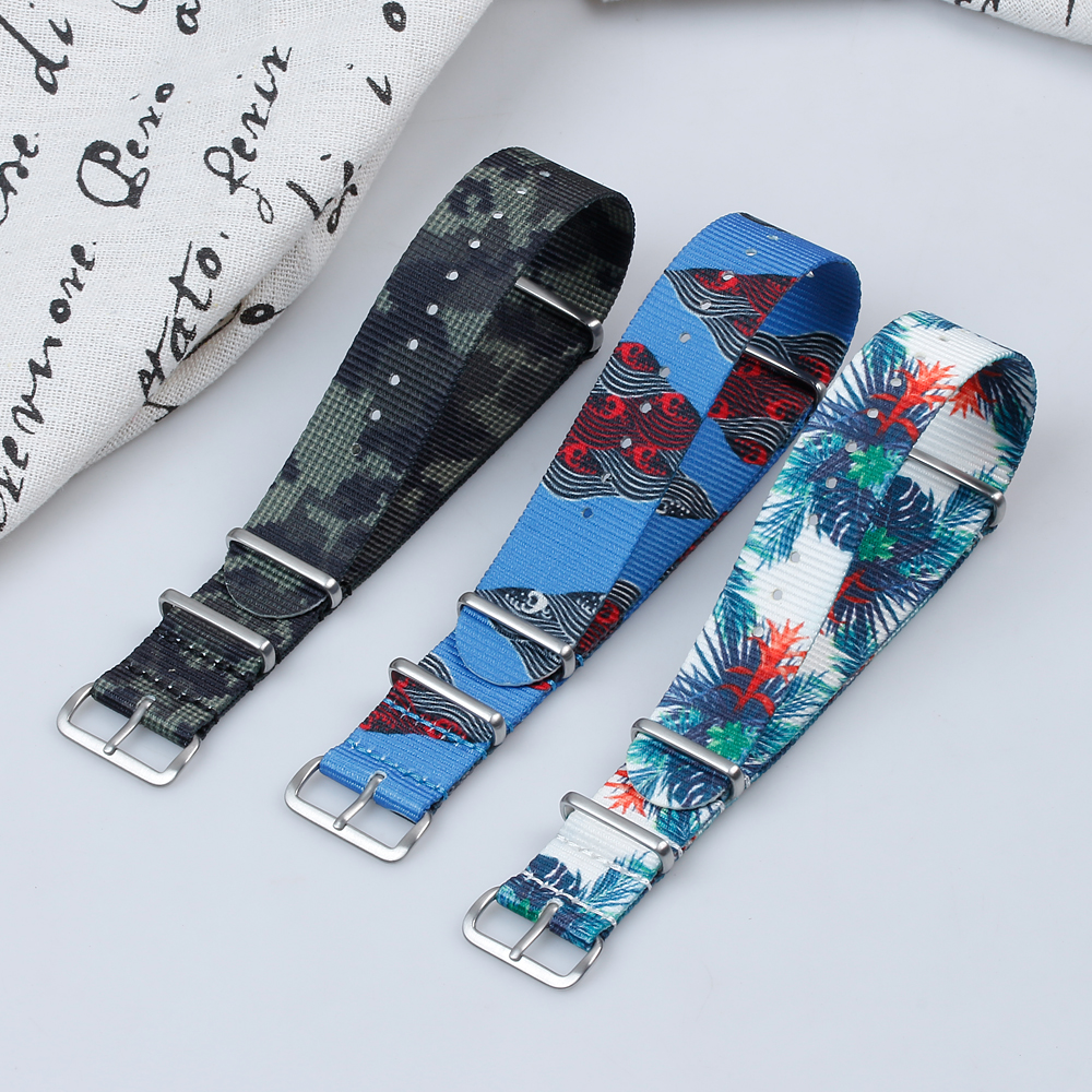 Custom Pattern Nato Nylon Watch Bracelet Single Pass Printed Nylon Wrist Watch Straps Leisure Beach Printing Nylon Watch Bands with 304L Hardware
