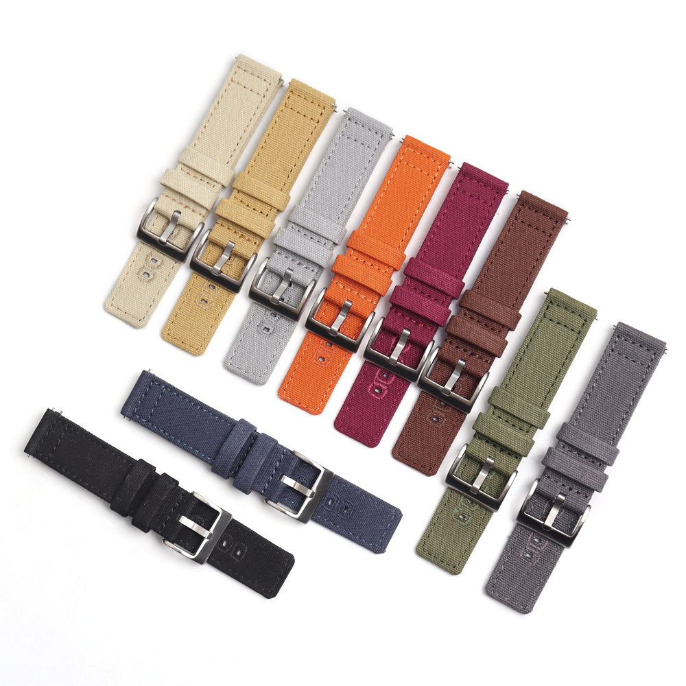 Factory Direct Sale Fabric Watch Bands High Quality 2 Pieces of Canvas Watch Straps In 18/20/22/24mm Bulk Custom Apple Watch Canvas Band for Iwatch
