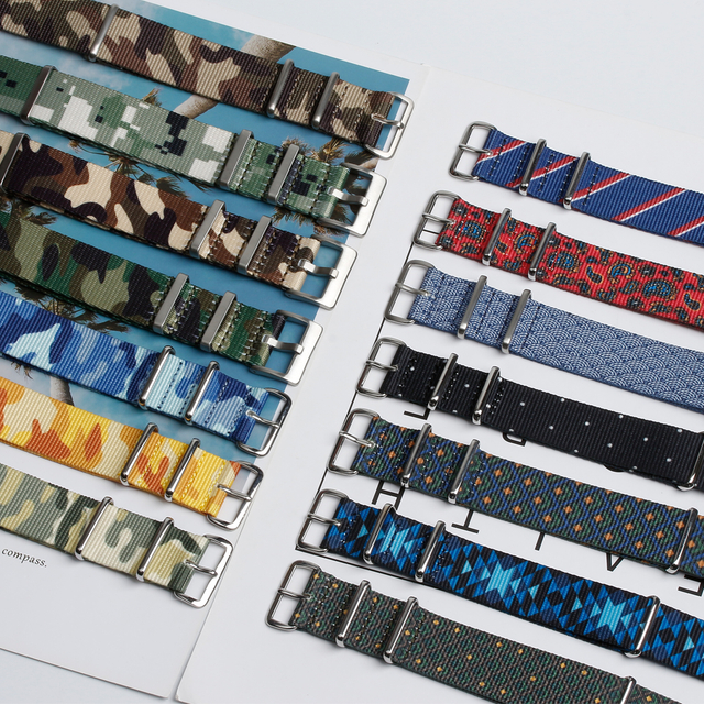 Custom NATO Straps One Piece of Printed Nylon Watch Straps Camo Military Nylon Watch Bands with G10 Buckle Printing Nylon Watch Bracelet
