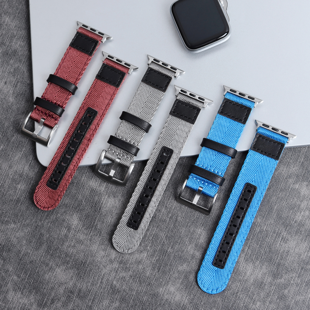Factory High Quality Smart Nylon+leather Watch Bands with Apple Adapter 2 Piece of Hybrid Watch Strap Iwatch Nylon Watch Bands for Apple Watch