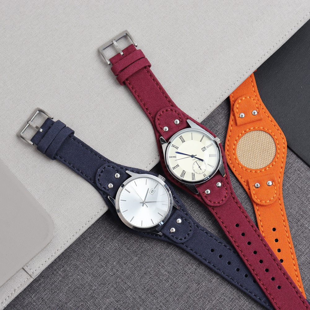 OEM Custom Bund Canvas Watch Straps with 304L Buckle 20mm 22mm 24mm Factory Direct Sales Cuff Canvas Watch Bands Watch Bracelet Manufacturer