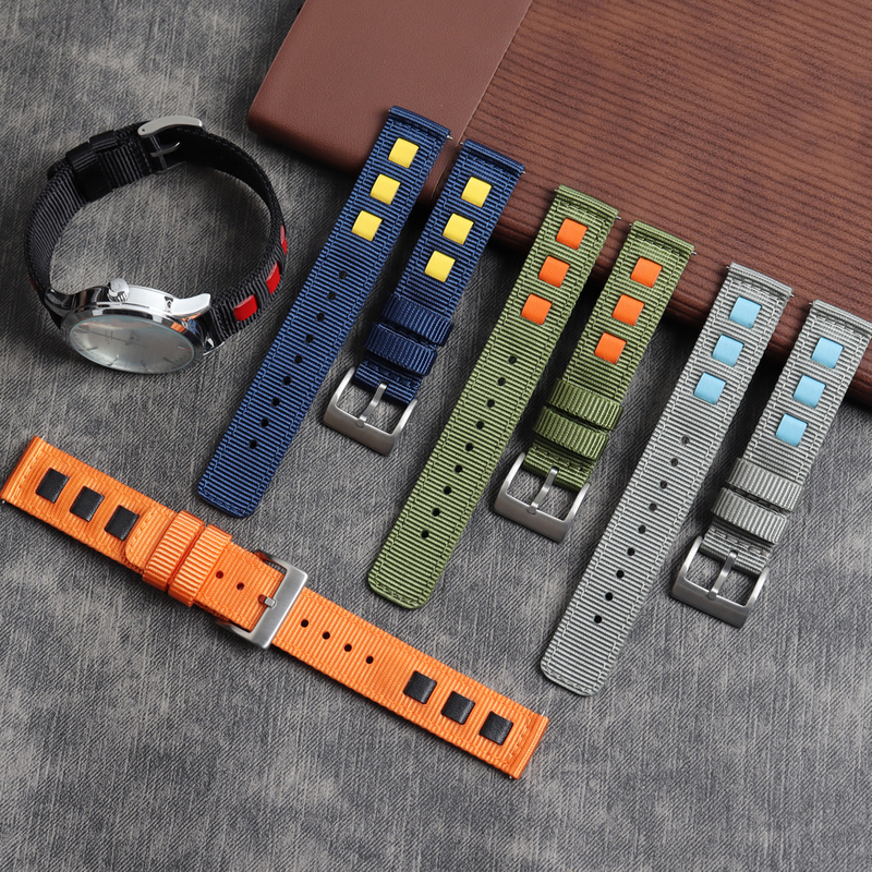 2 Piece of Leather+Nylon Watch Straps Factory Direct Sales Colorful Nylon Watch Bands Quick Release Hybrid Strap for Smart Watch