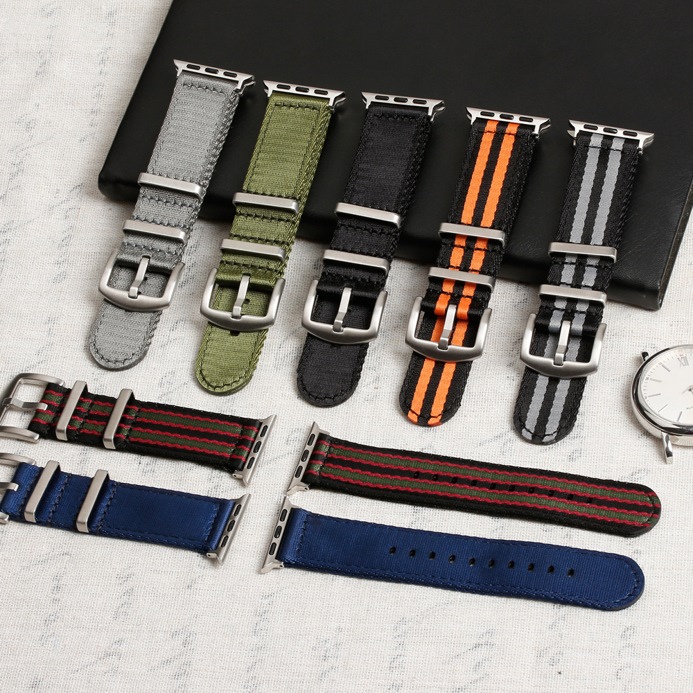 Wholesales Seatbelt Nylon Watch Straps OEM Custom Double Layer Nylon Watch Bracelet Watch Straps Manufacturer Wholesales Smart Watch Bands with 304L Hardware 