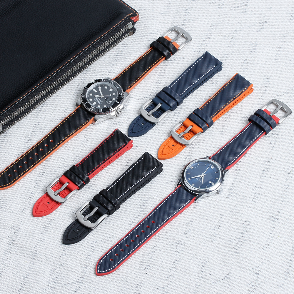 OEM&ODM FKM Rubber + Nylon Watch Straps 20mm 22mm Hybrid Watch Bands High Quality Waterproof Nylon Watch Strap 2 Piece of Rubber Watch Bands