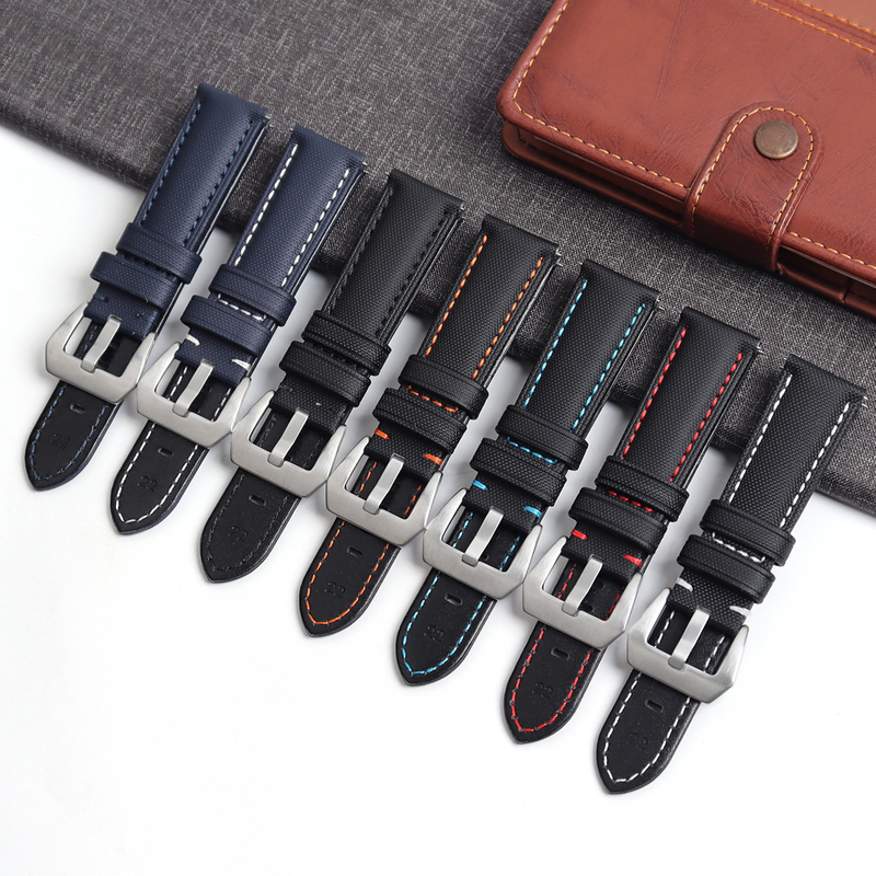 2 Pieces Style Fabric+Leather Hybrid Watch Bands Watch Bracelet In 22mm 24mm 26mm With Brushed 304L SS Heavy Duty Buckle Cordura Watch Straps