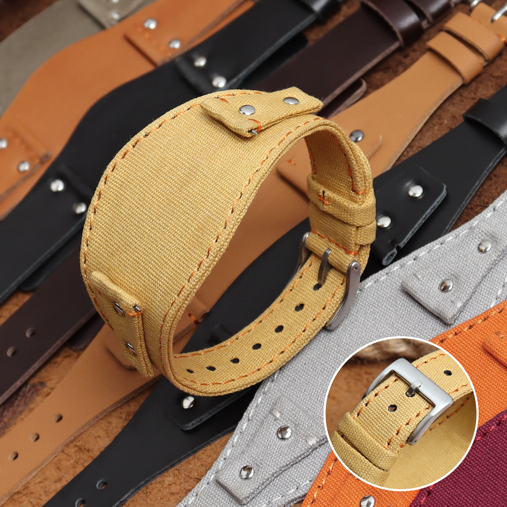 Most Popular Canvas Watch Strap with Bund Pad Watchbands Factory Custom Single Pass Bund Canvas Watch Bracelet for Military OEM Canvas Watch Band