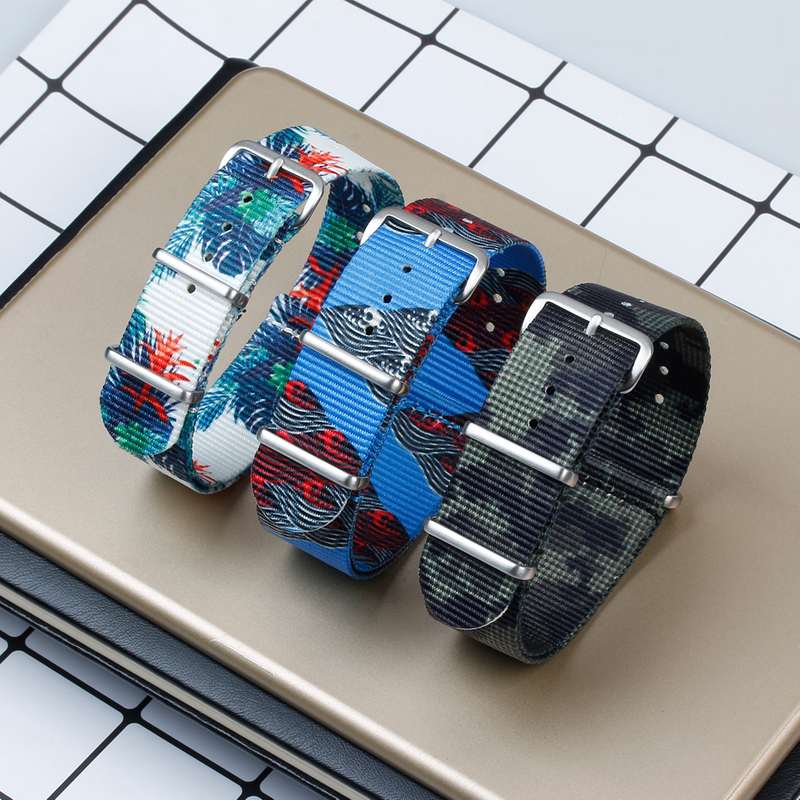 Custom Pattern Nato Nylon Watch Bracelet Single Pass Printed Nylon Wrist Watch Straps Leisure Beach Printing Nylon Watch Bands with 304L Hardware
