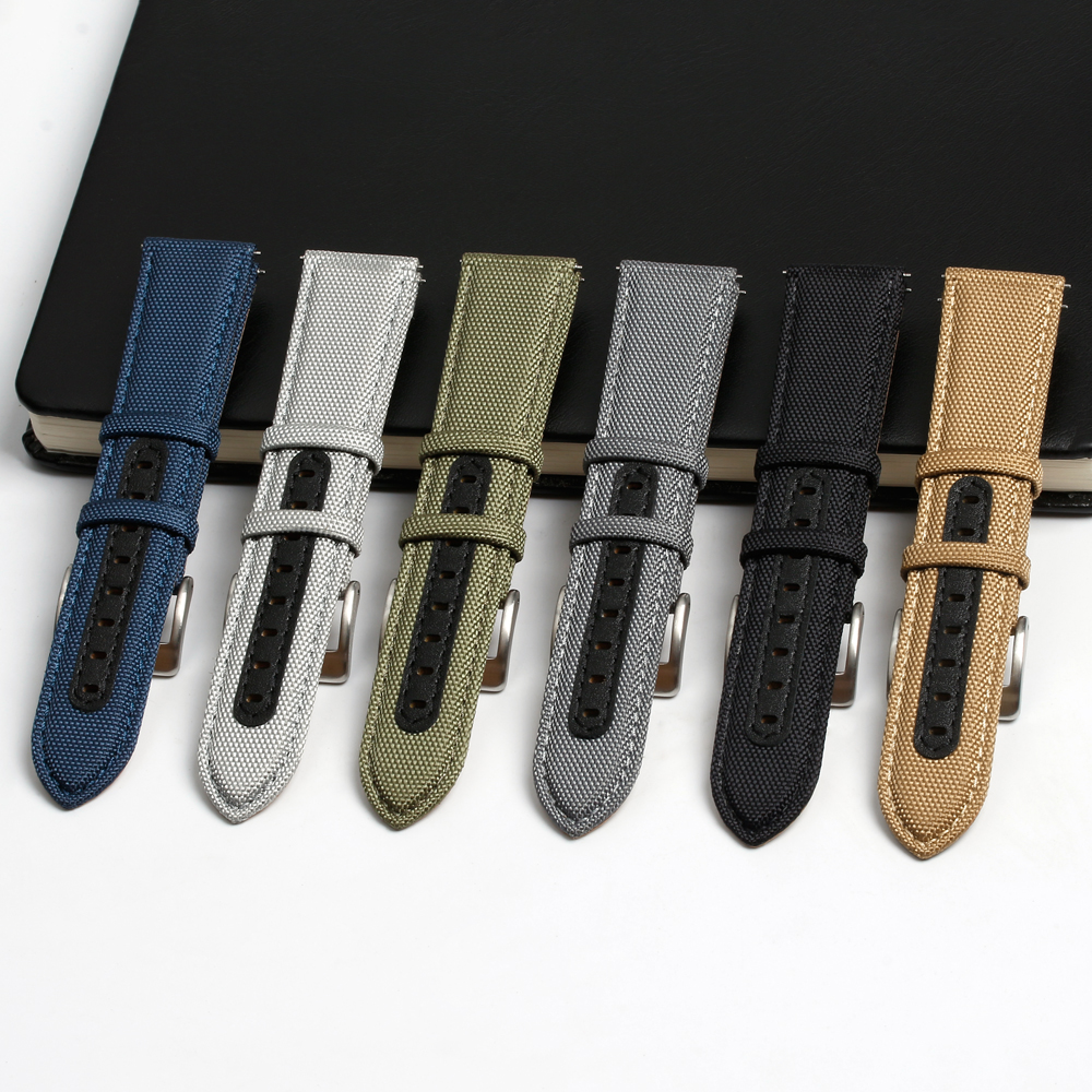 Waterproof Cordura Watch Straps Factory Direct Sales 2 Piece of Hybrid Watch Bands Quick Release Sailcloth+Leather Watch Bracelet 18/19/20/21/22/24mm