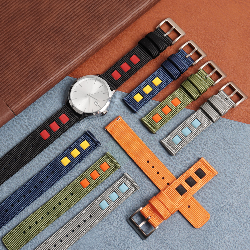 2 Piece of Leather+Nylon Watch Straps Factory Direct Sales Colorful Nylon Watch Bands Quick Release Hybrid Strap for Smart Watch