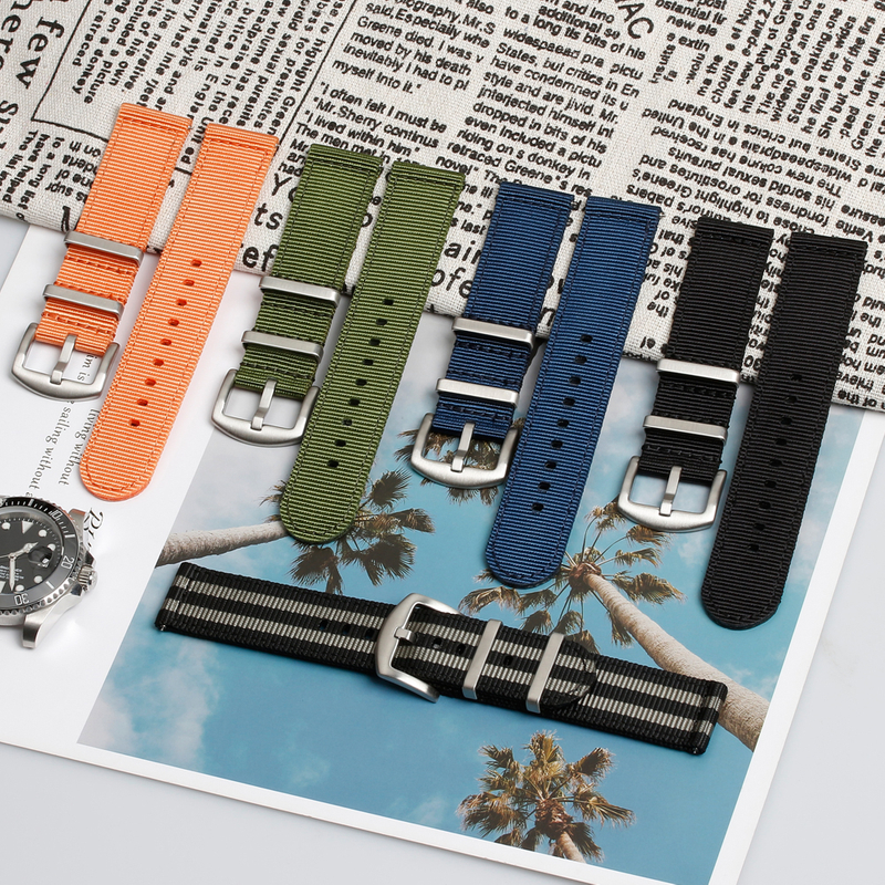 Wholesales 2 Piece of Nylon Watch Straps 20mm 22mm Double Layer Nylon Watch Bracelet Bands with Hardware Watch Straps Manufacturer Bulk Custom