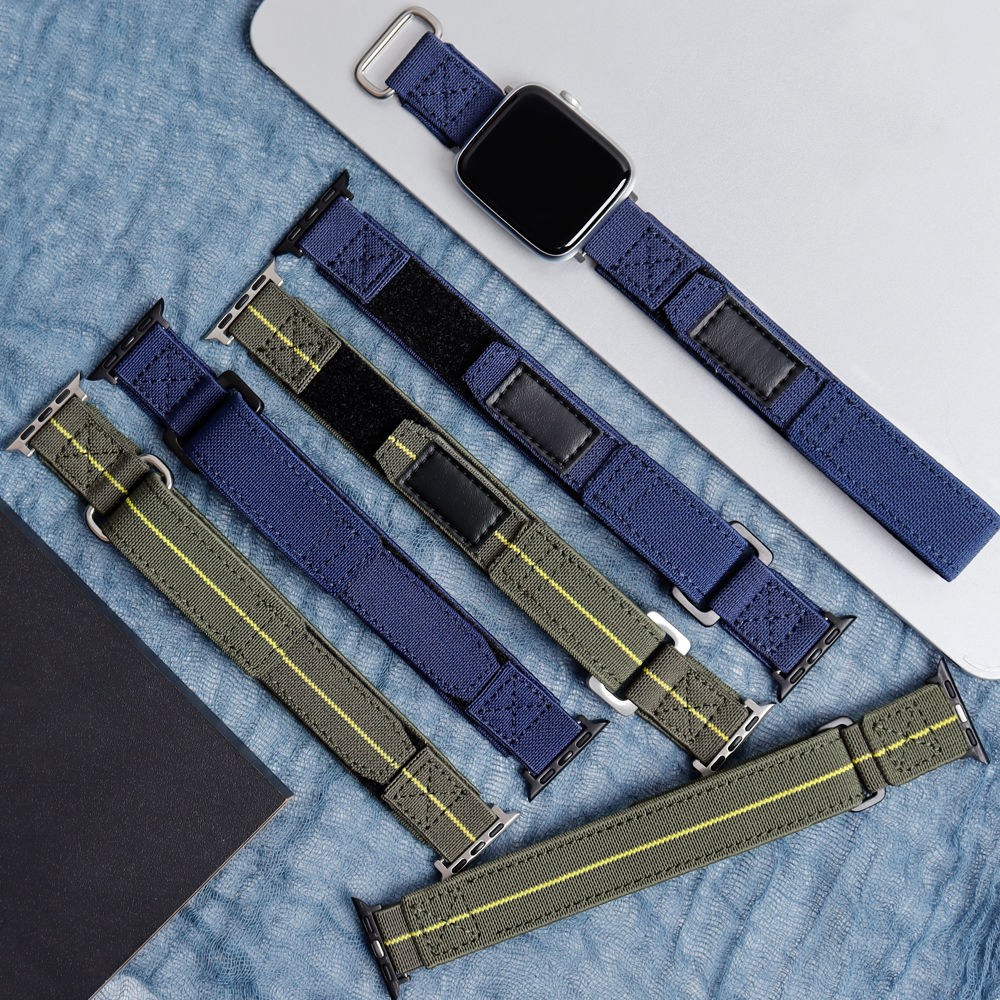 Wholesales Adjustable Elastic Nylon Velcro Watch Strap 2 Piece of Hook N' Loop Watch Bracelet for Iwatch High Garde Apple Watch Nylon Bands
