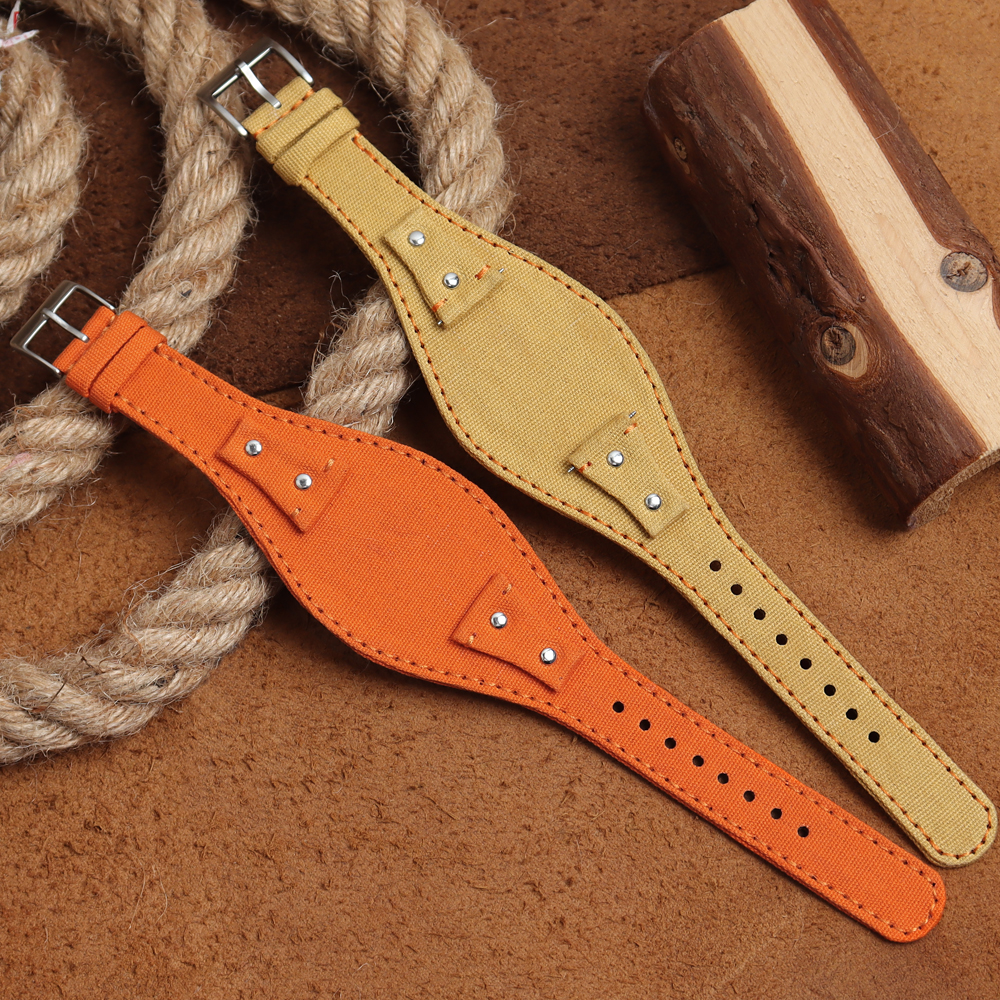 Most Popular Canvas Watch Strap with Bund Pad Watchbands Factory Custom Single Pass Bund Canvas Watch Bracelet for Military OEM Canvas Watch Band