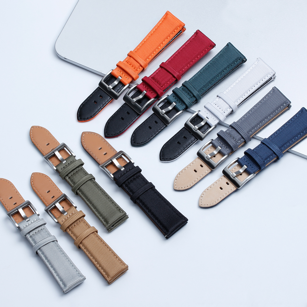Hot Selling Cordura Watch Straps Multi Color Multi Size Sailcloth Watch Bands Quick Release Sailcloth+Leather Watch Bracelet Factory Wholesales