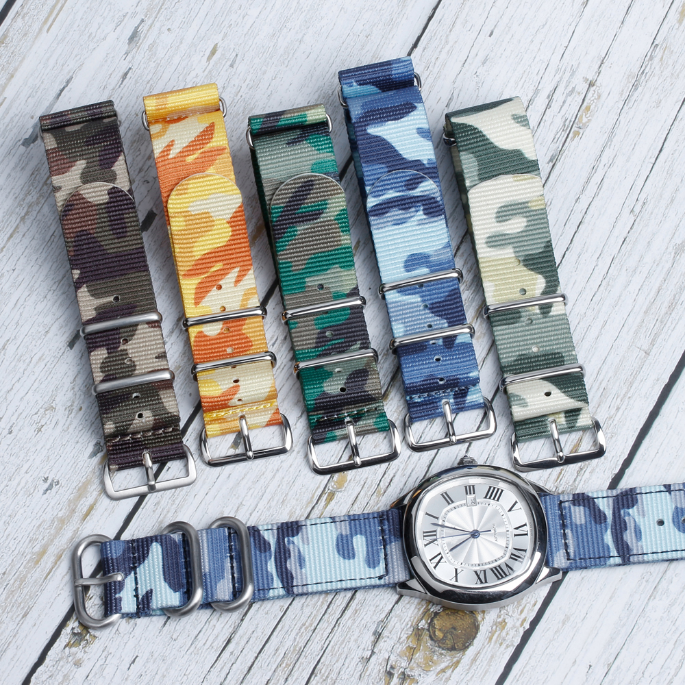 Factory Wholesales 2 Piece of Printed Nylon Watch Bands Custom High Quality Camo Fabric Watch Straps Printing Military Nylon Watch Straps