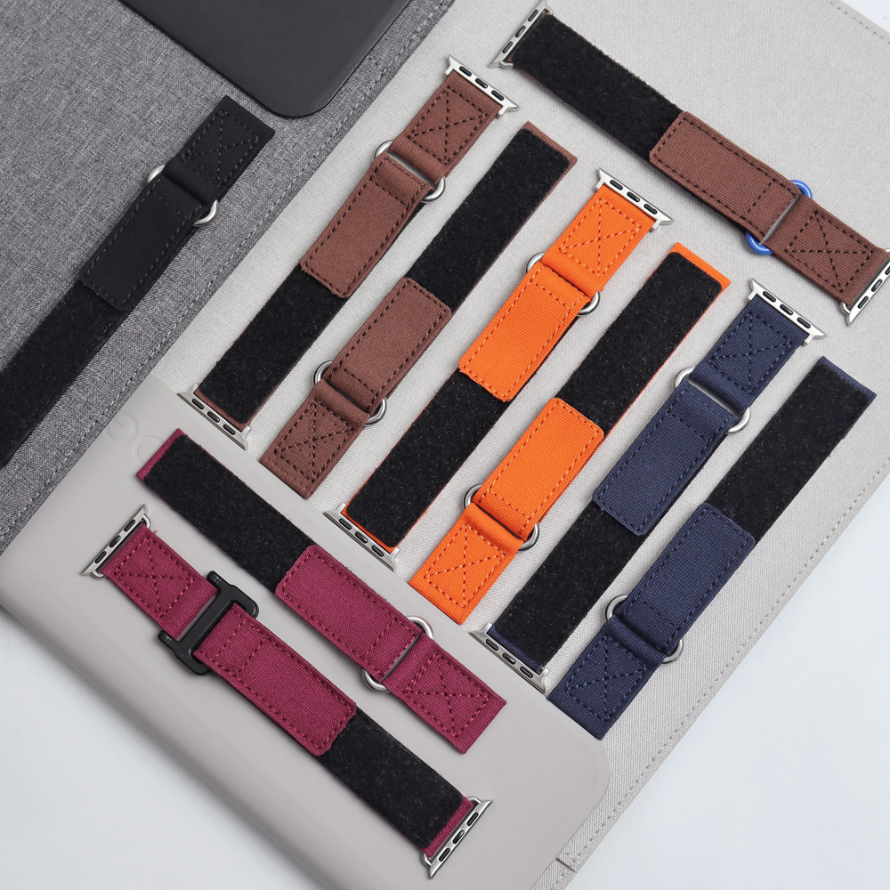 Factory Custom Hook And Loop Canvas Watch Bands 2 Piece of Velcro Watch Straps for Apple Smart Watch Canvas Band