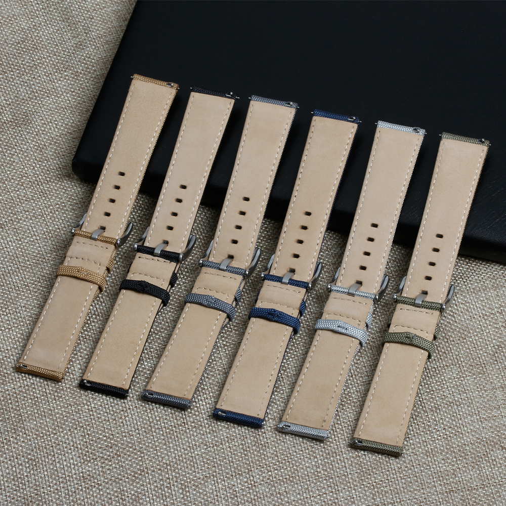 Waterproof Cordura Watch Straps Factory Direct Sales 2 Piece of Hybrid Watch Bands Quick Release Sailcloth+Leather Watch Bracelet 18/19/20/21/22/24mm