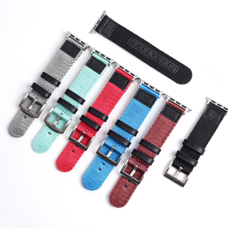 Factory High Quality Smart Nylon+leather Watch Bands with Apple Adapter 2 Piece of Hybrid Watch Strap Iwatch Nylon Watch Bands for Apple Watch