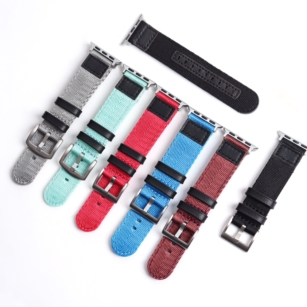 Factory High Quality Smart Nylon+leather Watch Bands with Apple Adapter 2 Piece of Hybrid Watch Strap Iwatch Nylon Watch Bands for Apple Watch