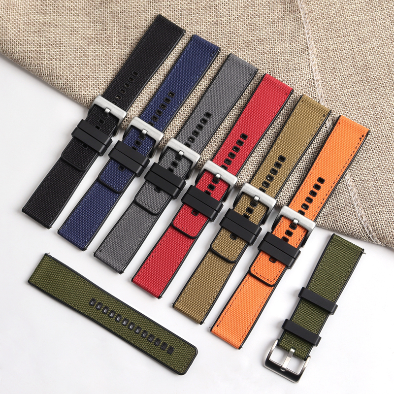 Factory Custom 2 Piece of Hybrid Watch Straps Higt Garde Canvas+Rubber Watch Bands 22mm 24mm Quick Release Canvas Watch Bands