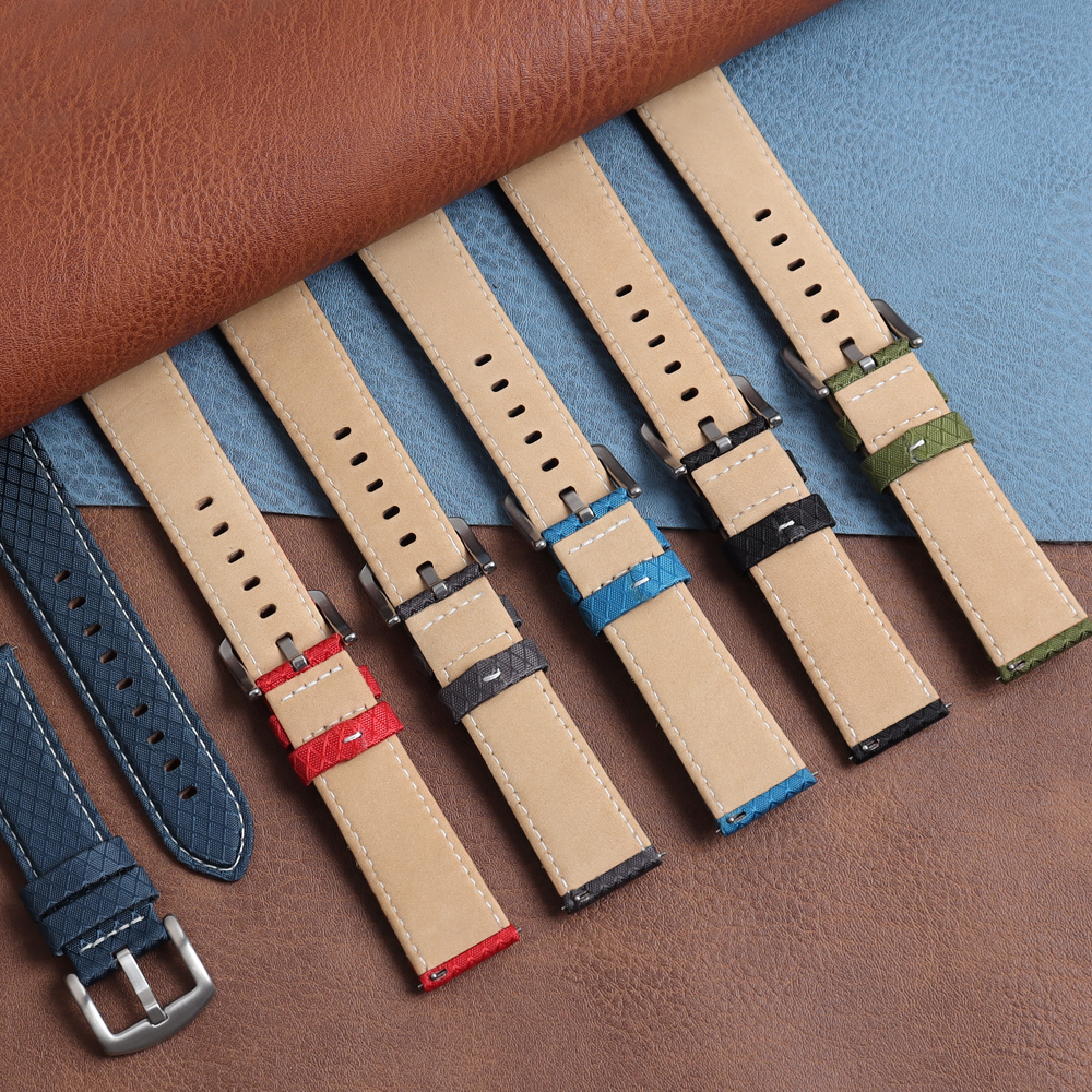 Shenzhen Watch Strap Manufacturer 2 piece of Hybrid Watch Straps Multi Size Quick Release Sailcloth Watch Bands Sailcloth+Leather Watch Bracelet Factory Wholesales