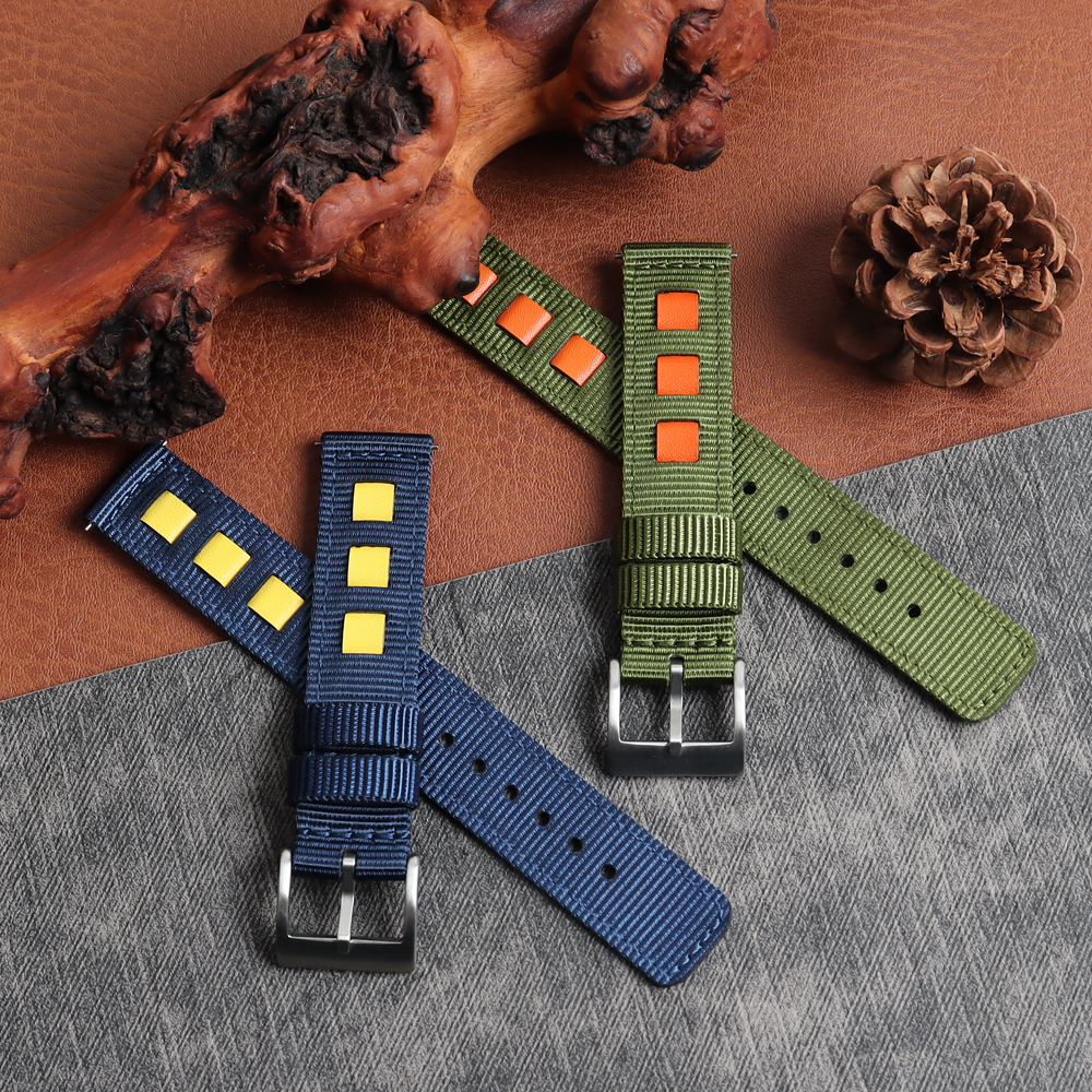 2 Piece of Leather+Nylon Watch Straps Factory Direct Sales Colorful Nylon Watch Bands Quick Release Hybrid Strap for Smart Watch