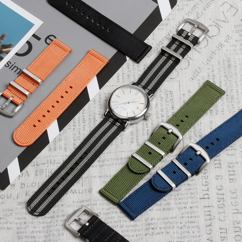 Wholesales 2 Piece of Nylon Watch Straps 20mm 22mm Double Layer Nylon Watch Bracelet Bands with Hardware Watch Straps Manufacturer Bulk Custom