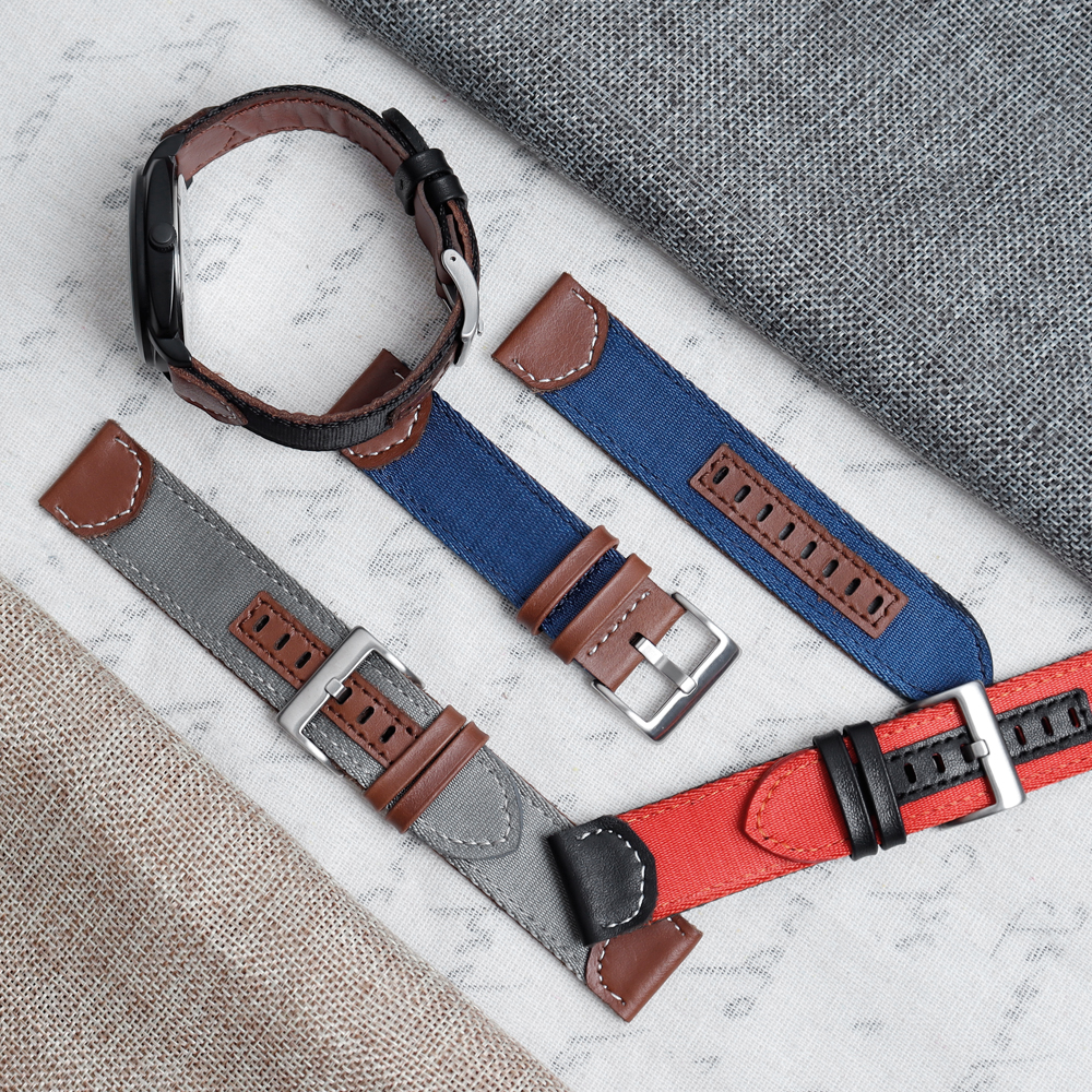 Watch Straps Manufacturer Nylon+Leather Hybrid Watch Bands Bulk Custom 18mm 20mm 22mm 24mm Nylon Watch Straps with Leather Holes