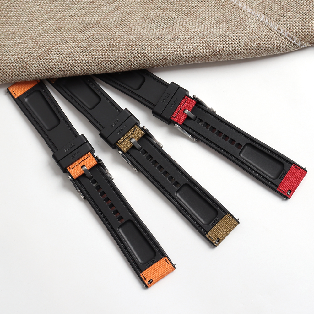 Factory Custom 2 Piece of Hybrid Watch Straps Higt Garde Canvas+Rubber Watch Bands 22mm 24mm Quick Release Canvas Watch Bands