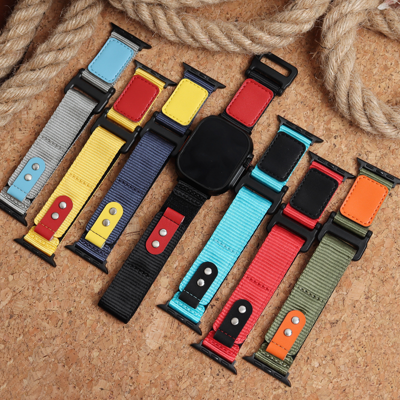 Watch Bands Factory Wholesales Nylon+Leather Hybrid Watch Straps 20mm 22mm Hook and Loop Watch Bracelet Velcro Watch Bands for Smart watch Apple watch