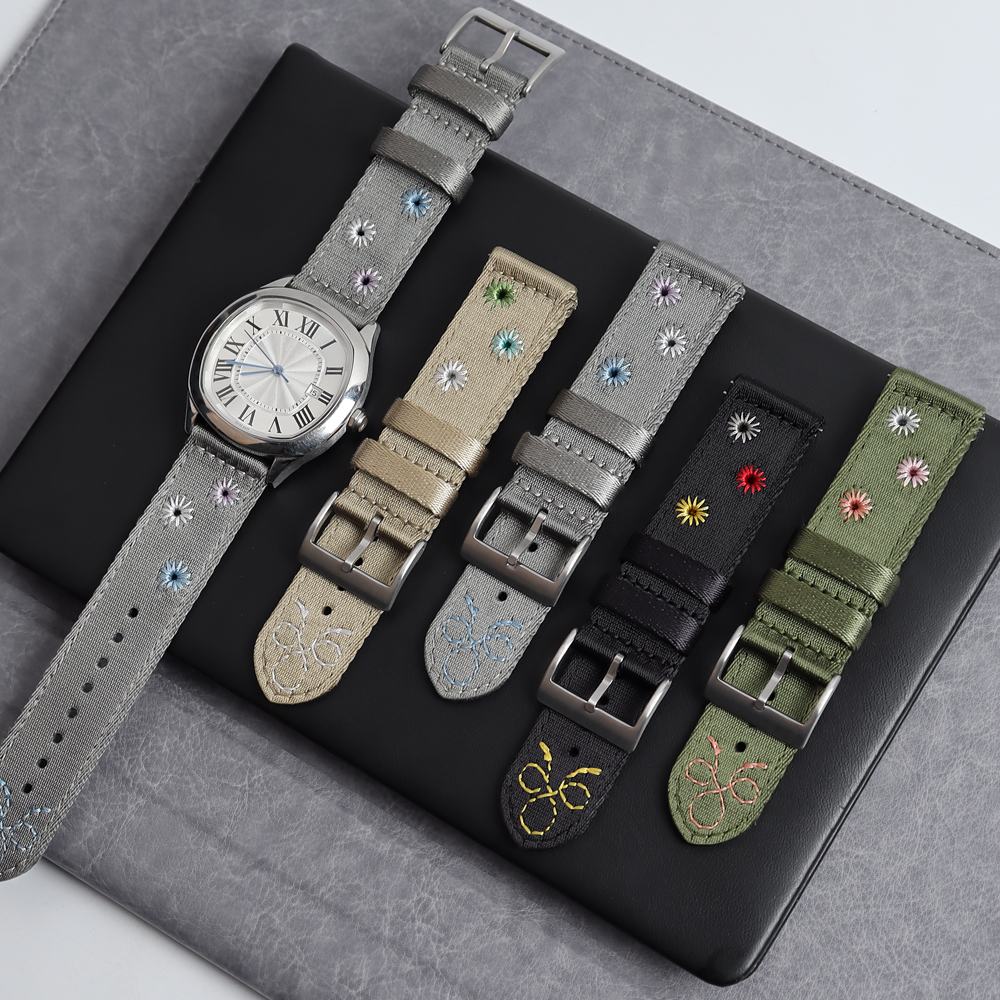 High Quality 2 Piece of Embroidered Nylon Watch Straps Double Layer Seatbelt Nylon Watch Bands with Quick Release Bar for Apple Watch