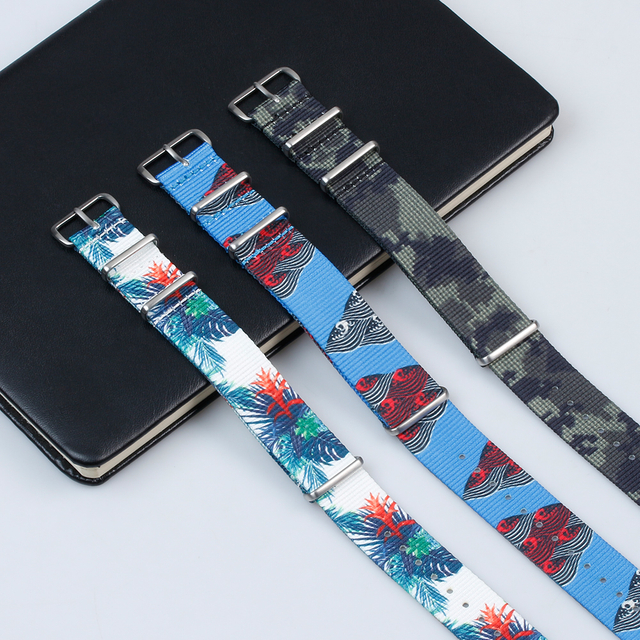 Custom Pattern Nato Nylon Watch Bracelet Single Pass Printed Nylon Wrist Watch Straps Leisure Beach Printing Nylon Watch Bands with 304L Hardware