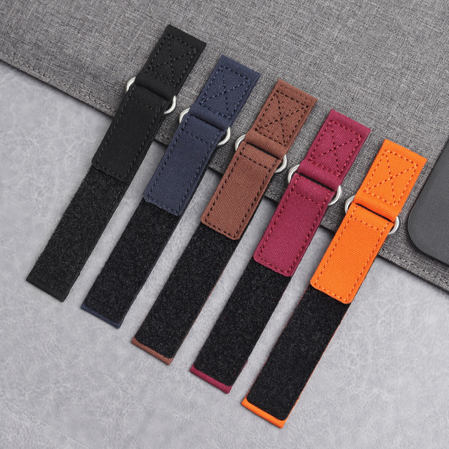 Factory Custom Hook And Loop Canvas Watch Bands 2 Piece of Velcro Watch Straps for Apple Smart Watch Canvas Band