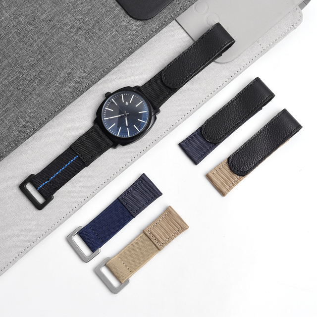 Adjustable Elastic Nylon Velcro Watch Straps 2 Piece of Hook N' Loop Watch Bracelet with Leather Custom Hybrid Watch Bands for All Kind Watch